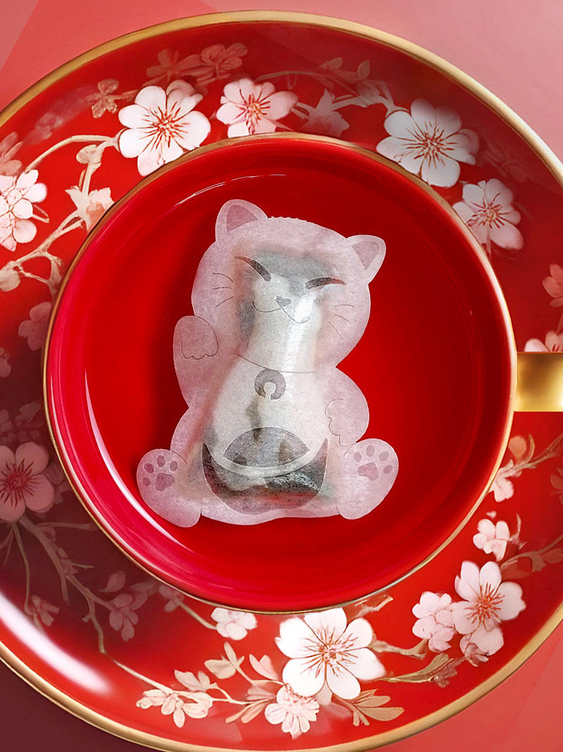 Alternative view of Chinese New Year Fortune Cat 招财猫 Handmade Custom Tea Bag