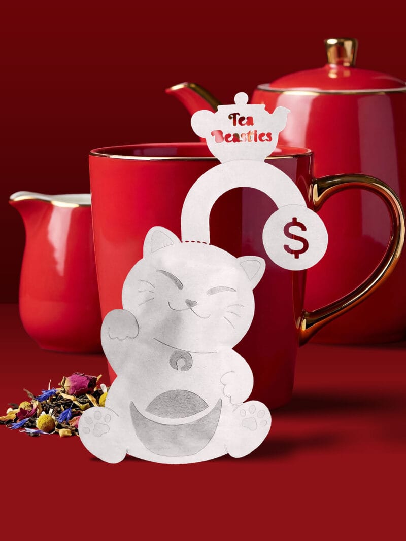 Alternative view of Chinese New Year Fortune Cat 招财猫 Handmade Custom Tea Bag