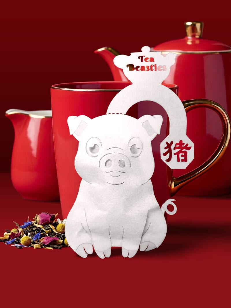 Alternative view of Chinese New Year Pig Sign 猪年 Handmade Custom Tea Bag
