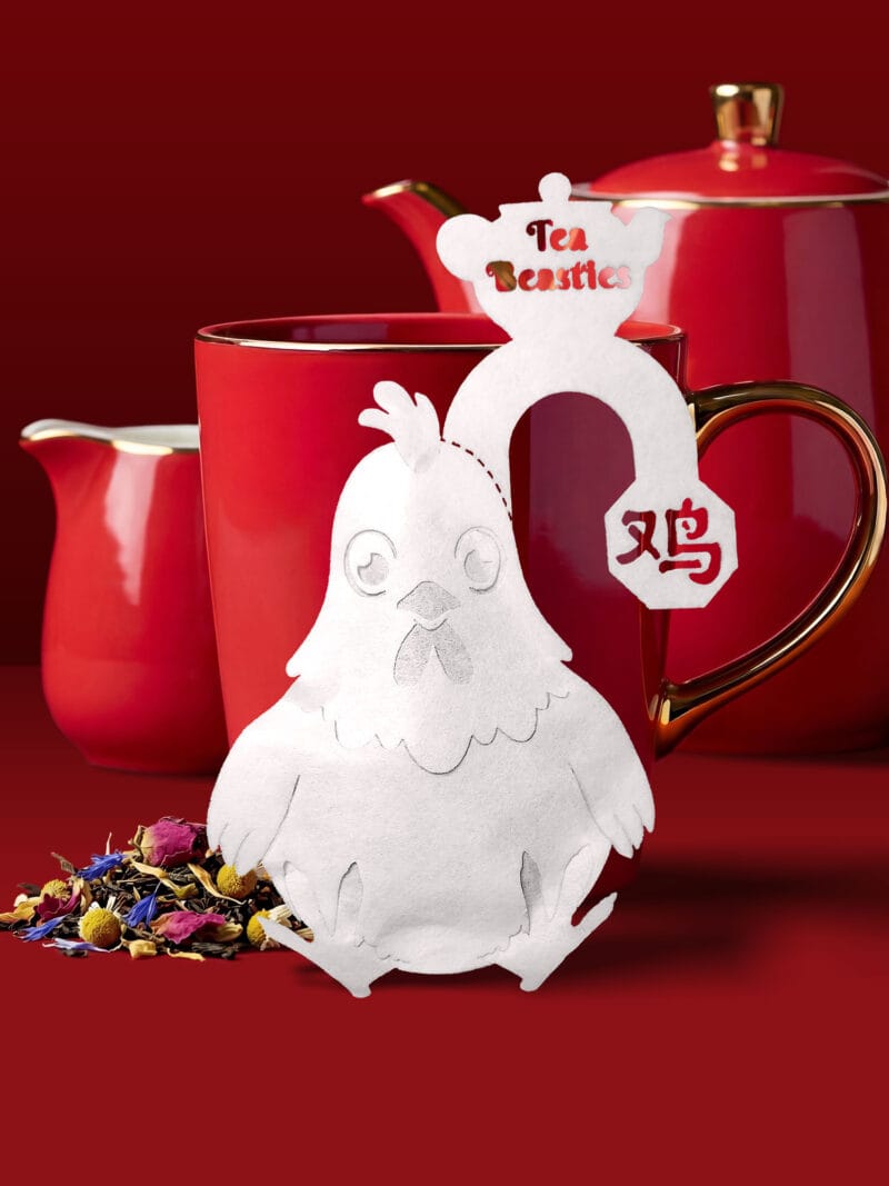Alternative view of Chinese New Year Rooster Sign 鸡年 Handmade Custom Tea Bag