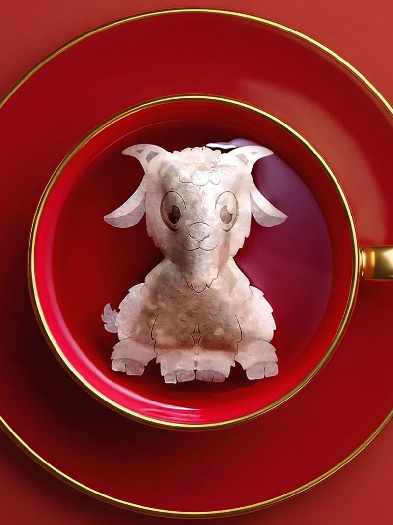 Chinese New Year Goat Sign 羊年 Handmade Custom Tea Bag
