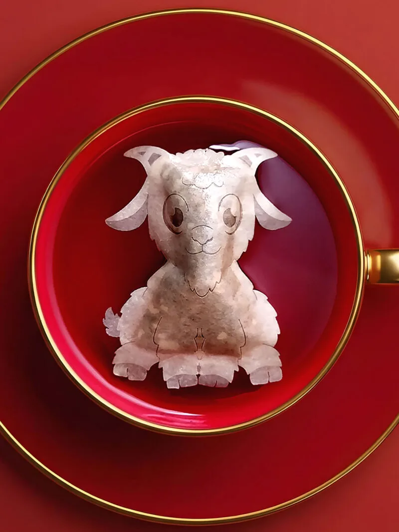 Chinese New Year Goat Sign 羊年 Handmade Custom Tea Bag