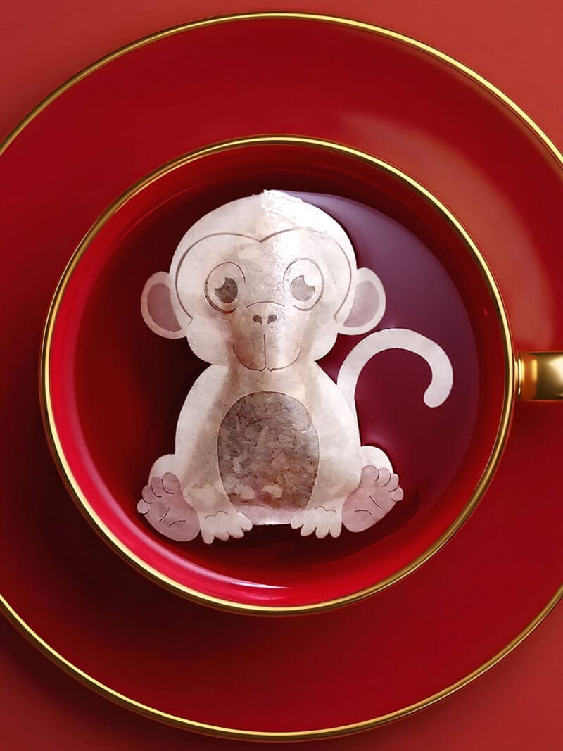 Chinese New Year Monkey Sign 猴年 Handmade Custom Tea Bag