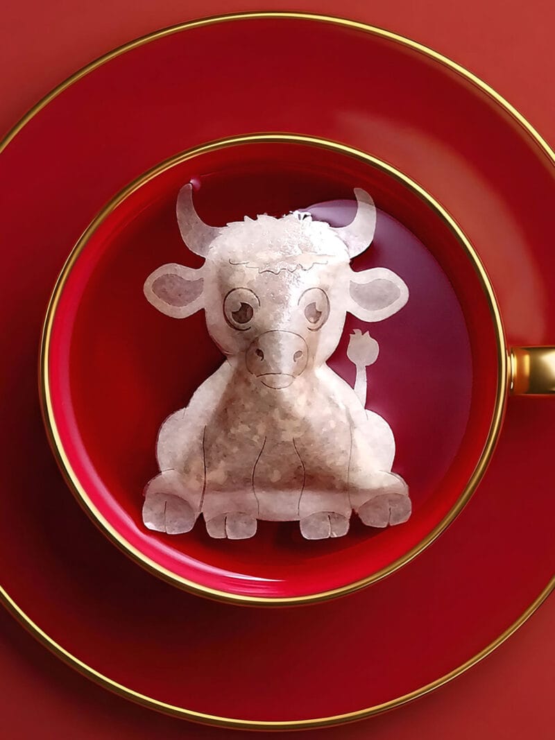 Chinese New Year Ox Sign 牛年 Handmade Custom Tea Bag