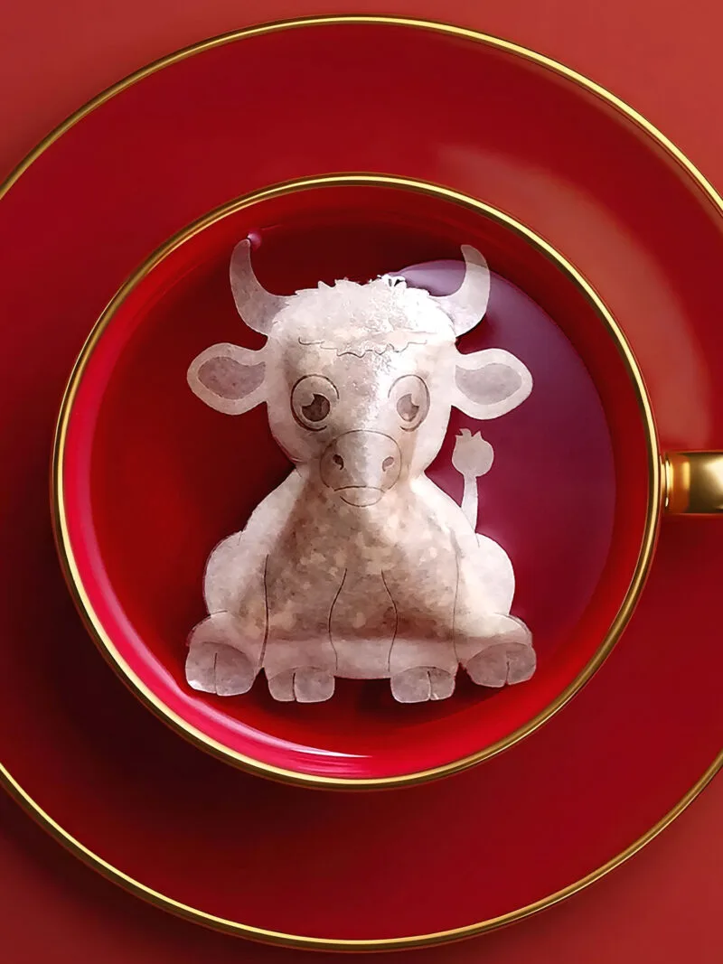 Chinese New Year Ox Sign 牛年 Handmade Custom Tea Bag