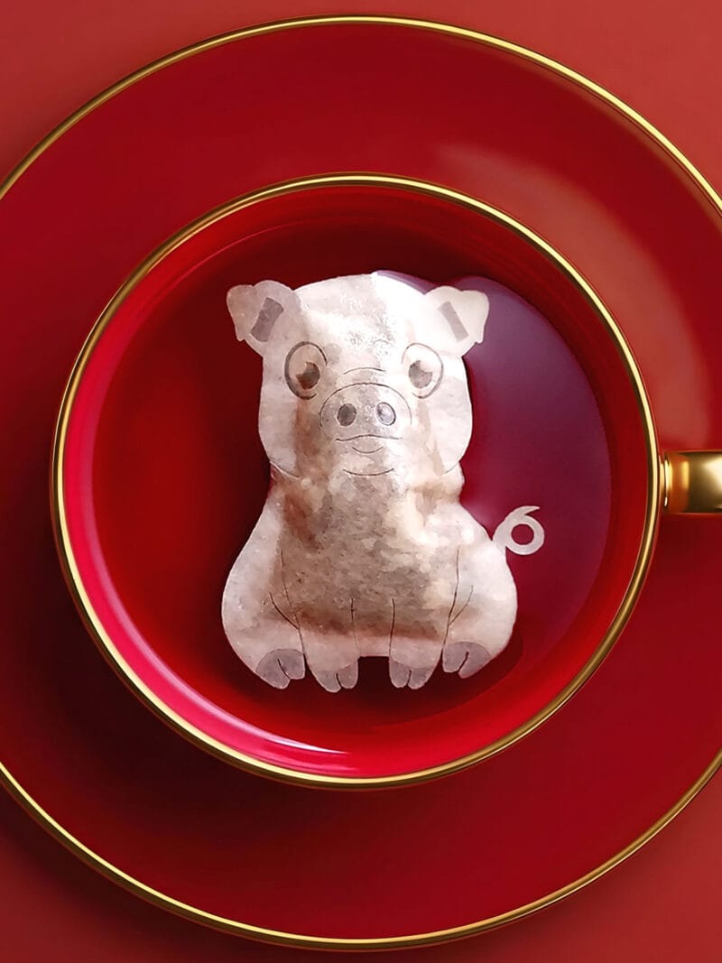 Chinese New Year Pig Sign 猪年 Handmade Custom Tea Bag