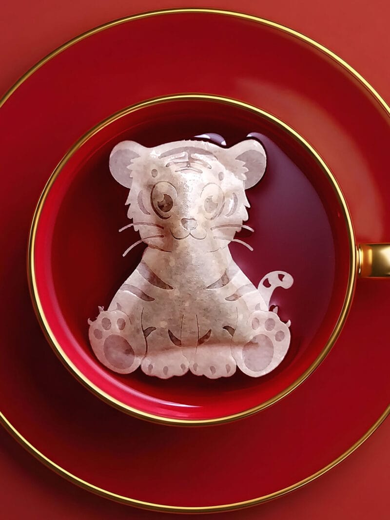 Chinese New Year Tiger Sign 虎年 Handmade Custom Tea Bag