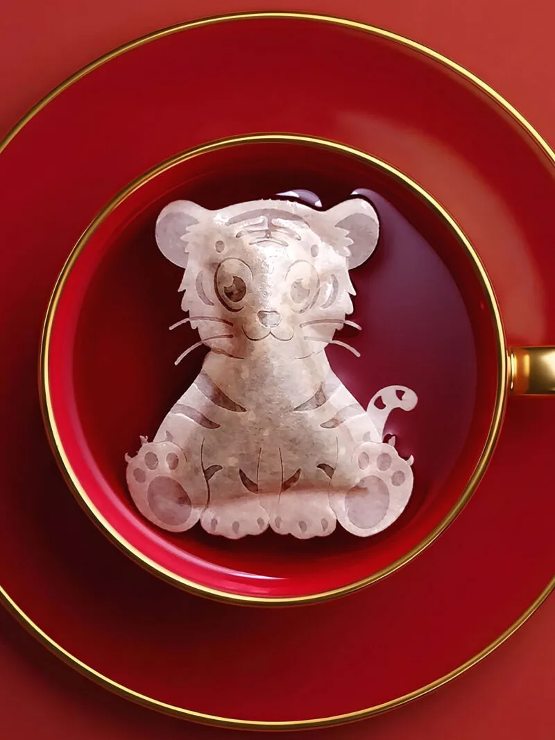 Chinese New Year Tiger Sign 虎年 Handmade Custom Tea Bag
